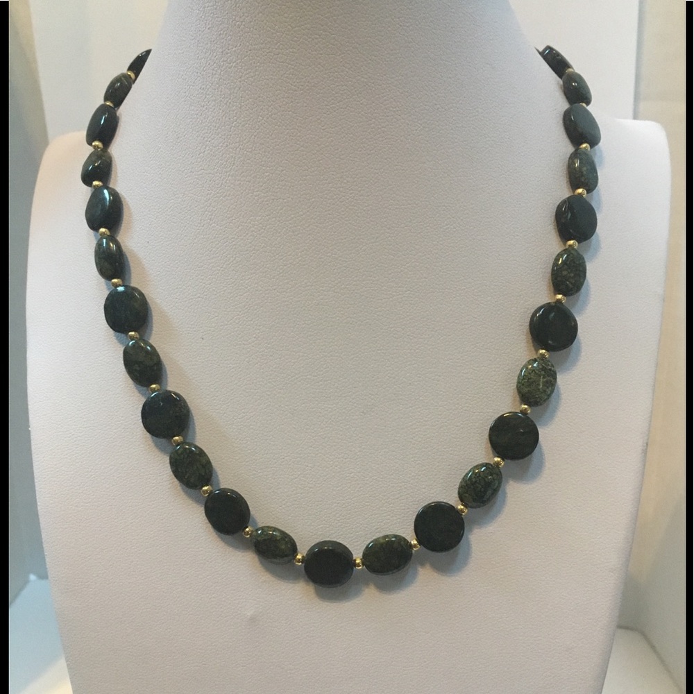 Small Round & Oval Russian Serpentine  Necklace